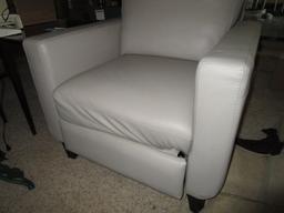 Cream Leather Reclining Arm Chair w/ Wood Tapered Legs