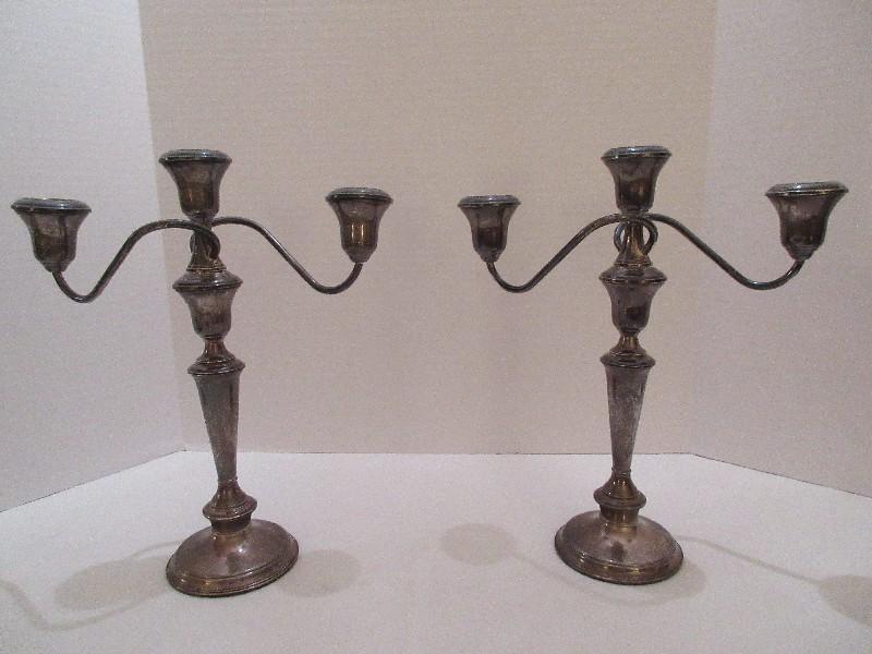 Pair - Simpson, Hall, Miller & Co. Sterling Triple Candelabras w/ Reinforced Base