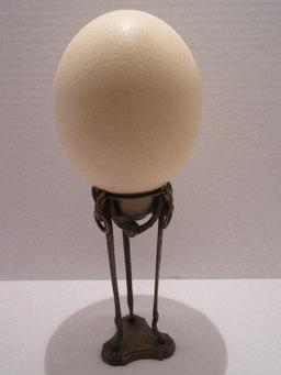 Real Deal Ostrich Egg w/ Rams Head & Swag Design Stand