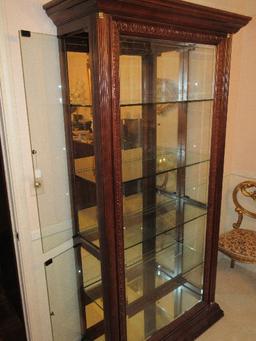 Stately Lighted Curio Cabinet w/ Mirrored Back, Beveled Glass Framed
