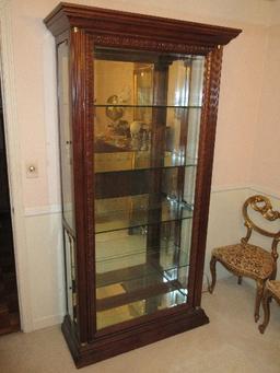 Stately Lighted Curio Cabinet w/ Mirrored Back, Beveled Glass Framed