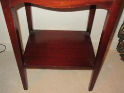 Mahogany Side Table w/ Dovetailed Drawer & Base Shelf on Tapered Legs