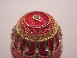 Faberge Style Egg Imperial Design Bejeweled Keepsake Trinket Box w/ Hinged Lid
