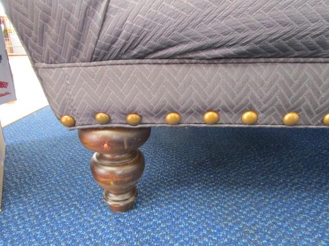 Long Black Upholstered Fainting Couch w/ Wood Spindle Legs