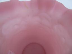 Fenton Rose Pink Satin Poppy Embossed Pattern Crimped Vase Circa 1974-1977