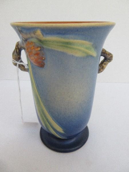 Replica Roseville Pottery Pine Cone Pattern Blue Footed Vase