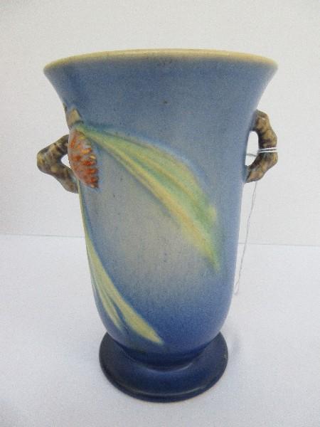 Replica Roseville Pottery Pine Cone Pattern Blue Footed Vase