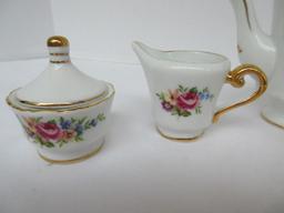 Miniature Porcelain Tea for 2 Tea Set Wild Flower Spray Transfer w/ Gild Trim