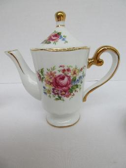 Miniature Porcelain Tea for 2 Tea Set Wild Flower Spray Transfer w/ Gild Trim