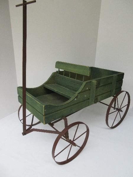 Collections Etc. Amish Design Wagon Decorative Garden Planter Green Stain Finish