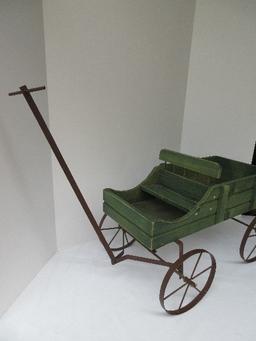 Collections Etc. Amish Design Wagon Decorative Garden Planter Green Stain Finish