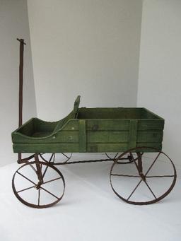 Collections Etc. Amish Design Wagon Decorative Garden Planter Green Stain Finish