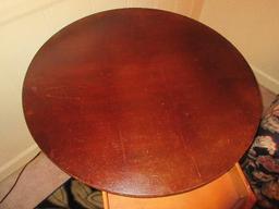 Mahogany Drum Pedestal Table w/ Dovetailed Drawer & Paw Cap Feet