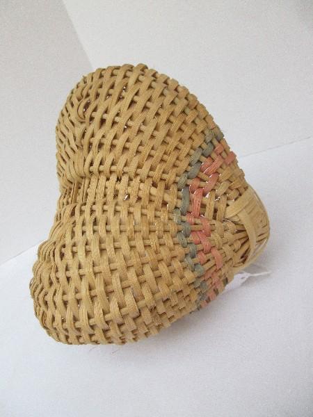 Small Hand Woven Buttock Basket w/ Spiral Handle & Color Accent