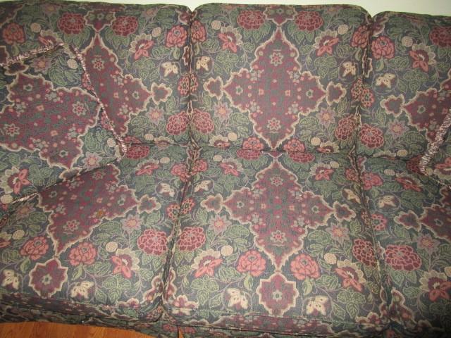 3 Seat Couch Curled Arms, Wood Feet Floral Upholstered Motif