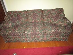 3 Seat Couch Curled Arms, Wood Feet Floral Upholstered Motif