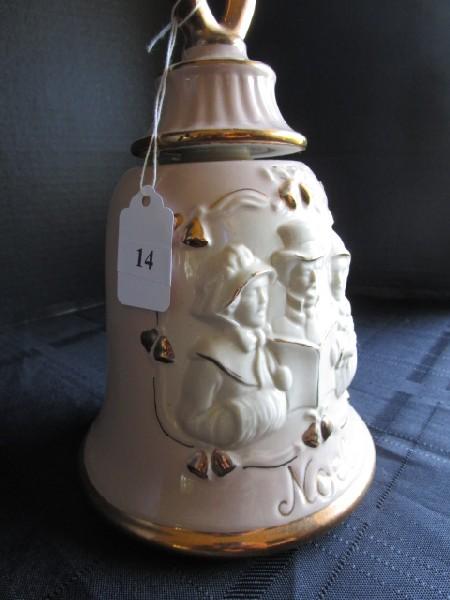 Jim Beam Distilling Co. Musical Ceramic Bell Design Decanter Gilted Trim