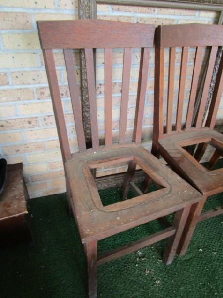 Lot - 3 Wooden Chairs, 2 Slat Back Missing Upholstered Seats 37" H, 1 Urn Back