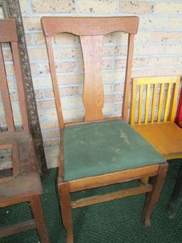 Lot - 3 Wooden Chairs, 2 Slat Back Missing Upholstered Seats 37" H, 1 Urn Back