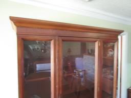 Tall Mahogany China Cabinet 2 Inlay Shelves, 3 Glass Window Fronts, 1 Door, 3 Drawers