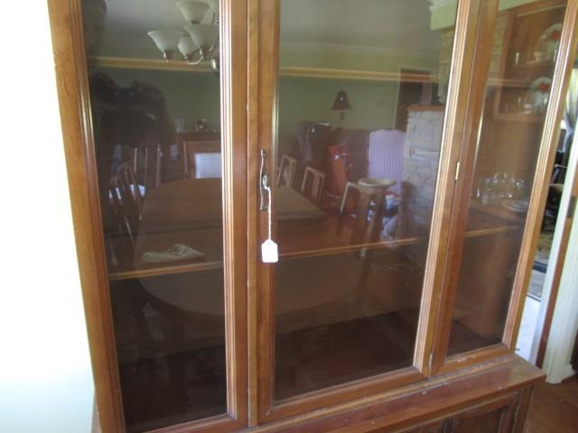 Tall Mahogany China Cabinet 2 Inlay Shelves, 3 Glass Window Fronts, 1 Door, 3 Drawers