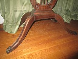 Oak Vintage Lyre-Body Side Table, Wave Trim, Grooved/Metal Paw Feet