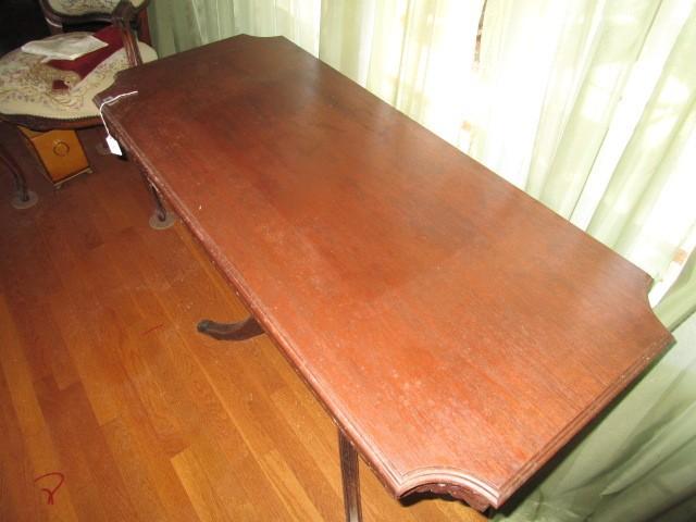Oak Vintage Lyre-Body Side Table, Wave Trim, Grooved/Metal Paw Feet