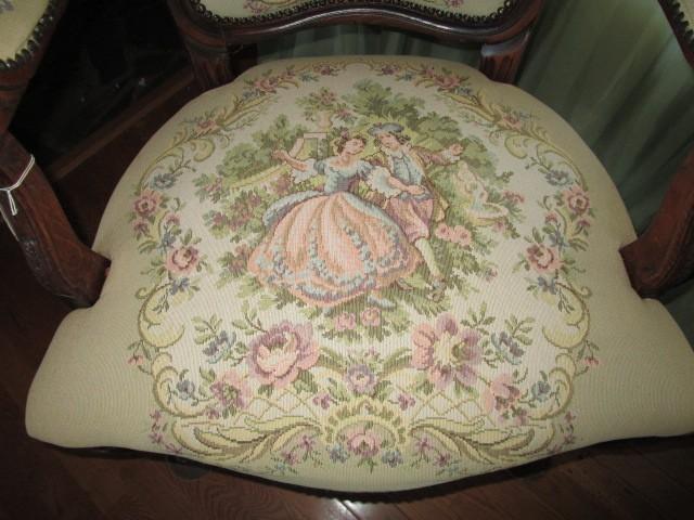 Mahogany Vintage Chair Georgian Man/Woman Upholstered Scene, Shield Back