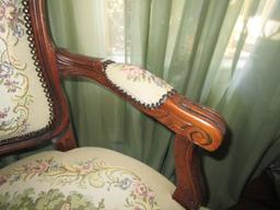 Mahogany Vintage Chair Georgian Man/Woman Upholstered Scene, Shield Back