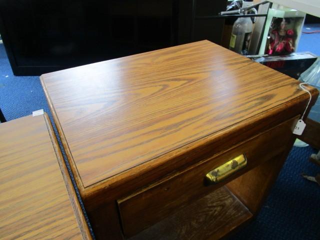 Pair - Wooden Side Tables w/ Drawers, Brass Pull, 2-Tier