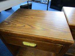 Pair - Wooden Side Tables w/ Drawers, Brass Pull, 2-Tier