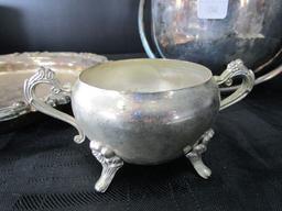 Silverplate Lot - 2 Ice Buckets, Ornate Trim Platter/Plate, Butter Dish