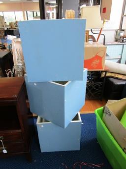 3 Wooden Blue/White Boxes