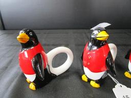 Hallmark Ceramic Snowball/Penguin Salt/Pepper Shaker w/ Base & 4 Penguin Napkin Holders