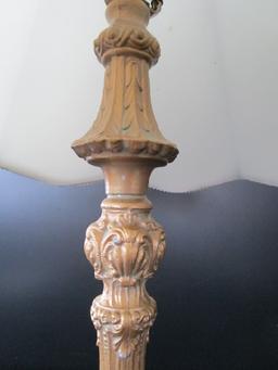 Metal Bronze Patina Desk Lamp Ornate/Column Design w/ Shade