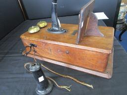 Vintage/Antique The Dean Electric Co. Wall Mounted Telephone in Wooden Case