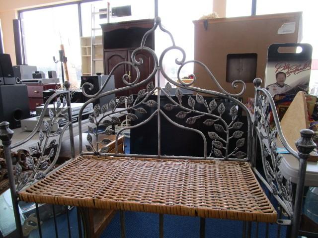 3-Tier Wicker Shelving w/ Antique Patina Leaf/Curled Motif Sides/Top