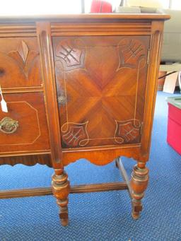 Mahogany Wood Dresser, 2 Drawers, 2 Hutch Doors, Ornate Curved, Curved-to-Point Front