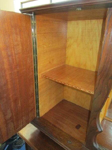 Antique Wooden Standing Display Cabinet 2-Part, Top 2 Doors, 2 Inlay Shelves