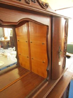 Antique Wooden Standing Display Cabinet 2-Part, Top 2 Doors, 2 Inlay Shelves