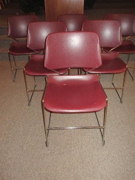 6 KI Matrix Armless Stack Chairs Features Deep Cayenne Color Contoured Back/Waterfall Seat