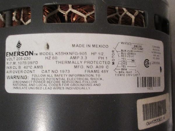 Emerson Motor Technologies HP1/2 PH1 AMP 3.3 Motor