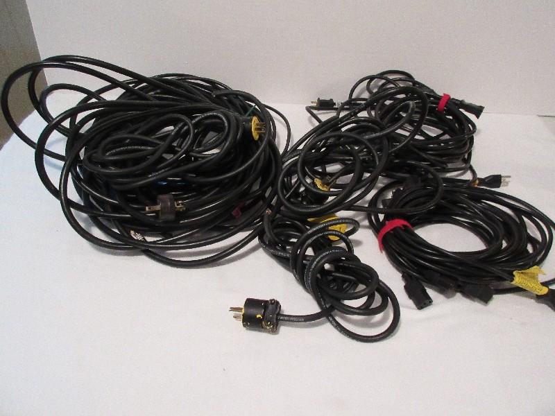 Lot - 18 AWG Type CATV Cables, Coleman Power Cords w/ Plugs & Power Cords, Etc.