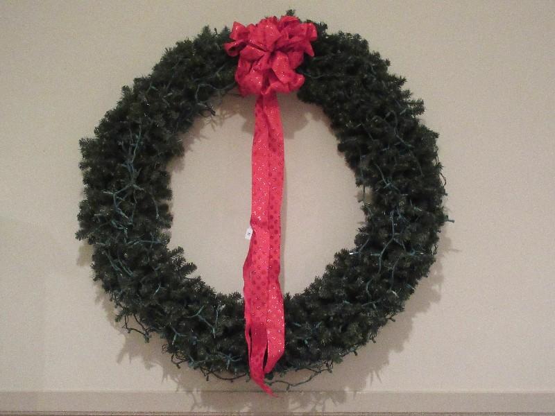 Impressive Huge 50" D Lighted Evergreen Fir Christmas Wreath