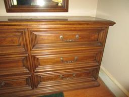 Dark Mahogany Henredon Dresser w/ Mirror, 6 Dovetailed Drawers w/ 6 Brass Pulls