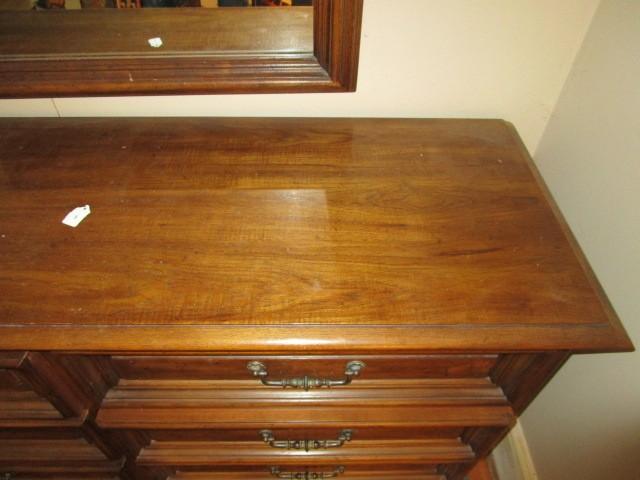 Dark Mahogany Henredon Dresser w/ Mirror, 6 Dovetailed Drawers w/ 6 Brass Pulls