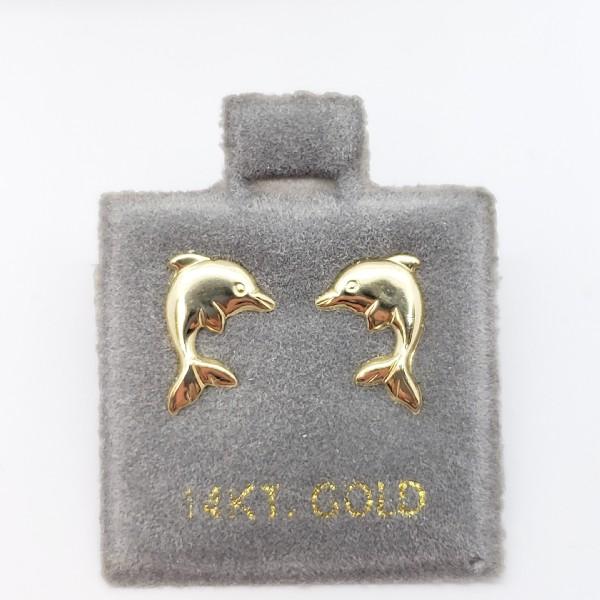 14K Yellow Gold Dolphin Left & Right Screwback 0.5g Earrings