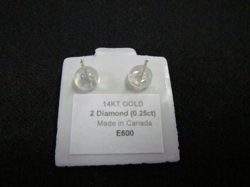 Pair - Stamped 14k White Gold Earrings Set w/ 2 Brilliant Cut Diamonds