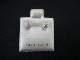 Pair - Stamped 14k White Gold Earrings Set w/ 2 Brilliant Cut Diamonds