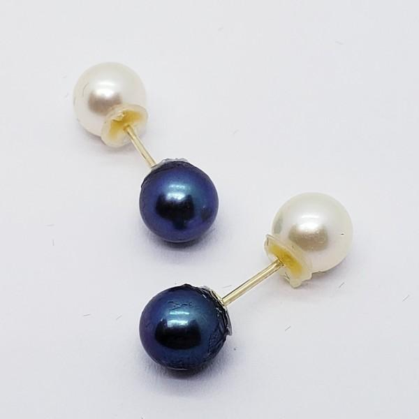 14K Yellow Gold 2 In 1 Fresh Water Pearl 6mm Earrings